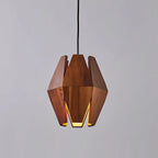 Pendant Light | Wood Geometric Shade & Adjustable Cord | Two Sizes