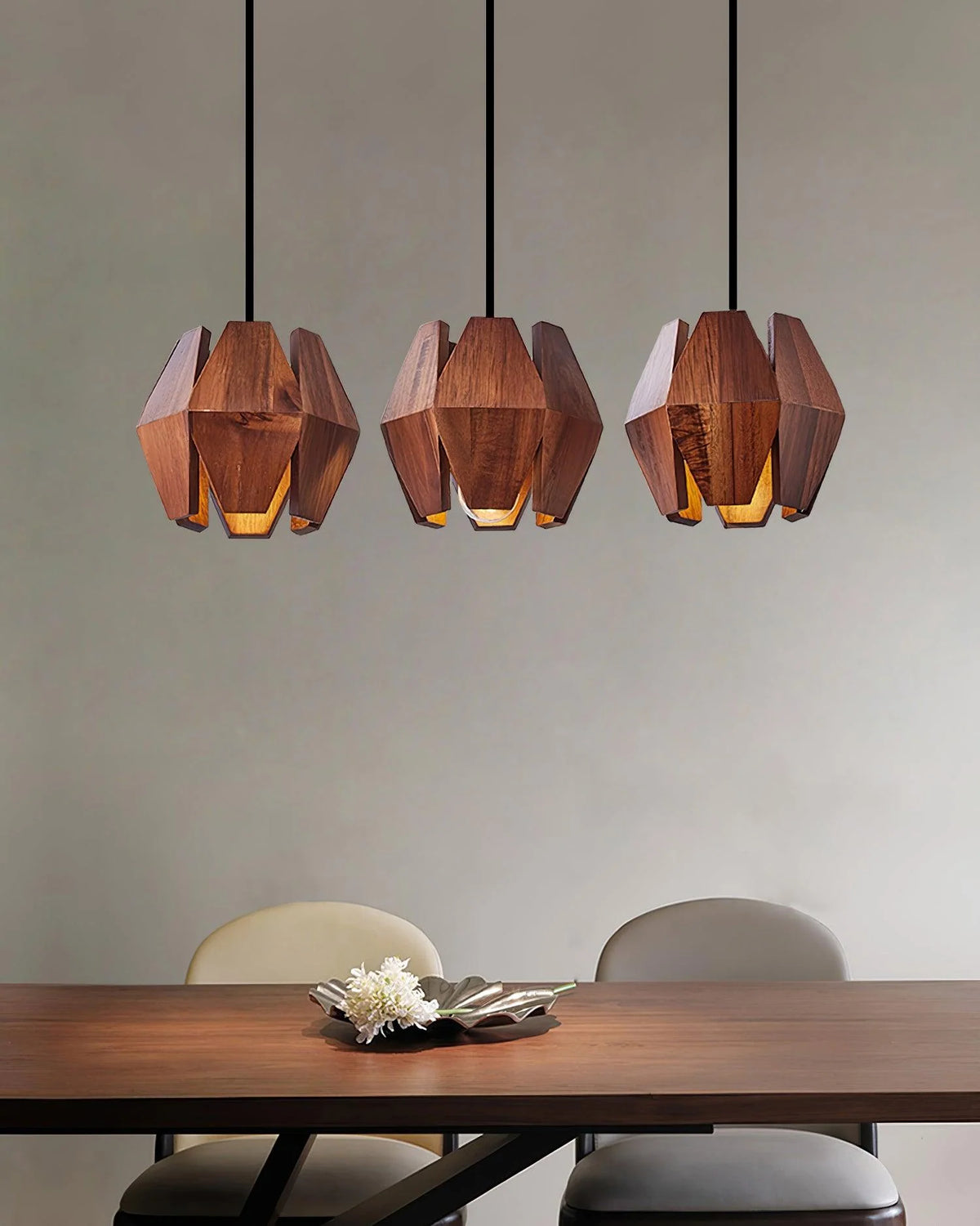 Pendant Light | Wood Geometric Shade & Adjustable Cord | Two Sizes