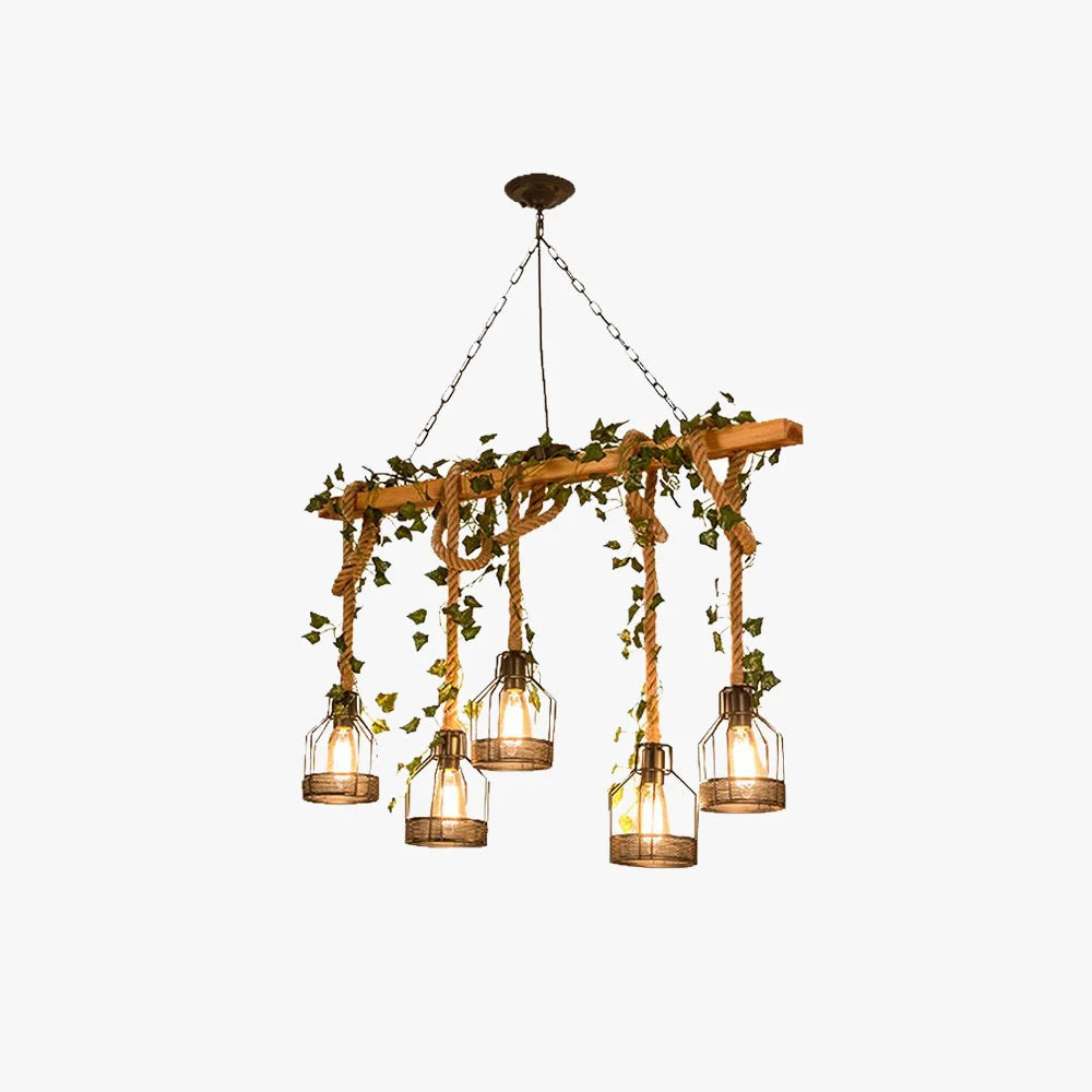 Pendant Light | Wood & Metal Caged Beam | 3/5-Light