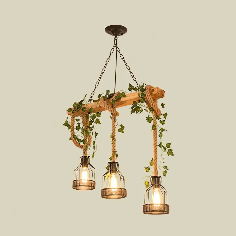 Pendant Light | Wood & Metal Caged Beam | 3/5-Light