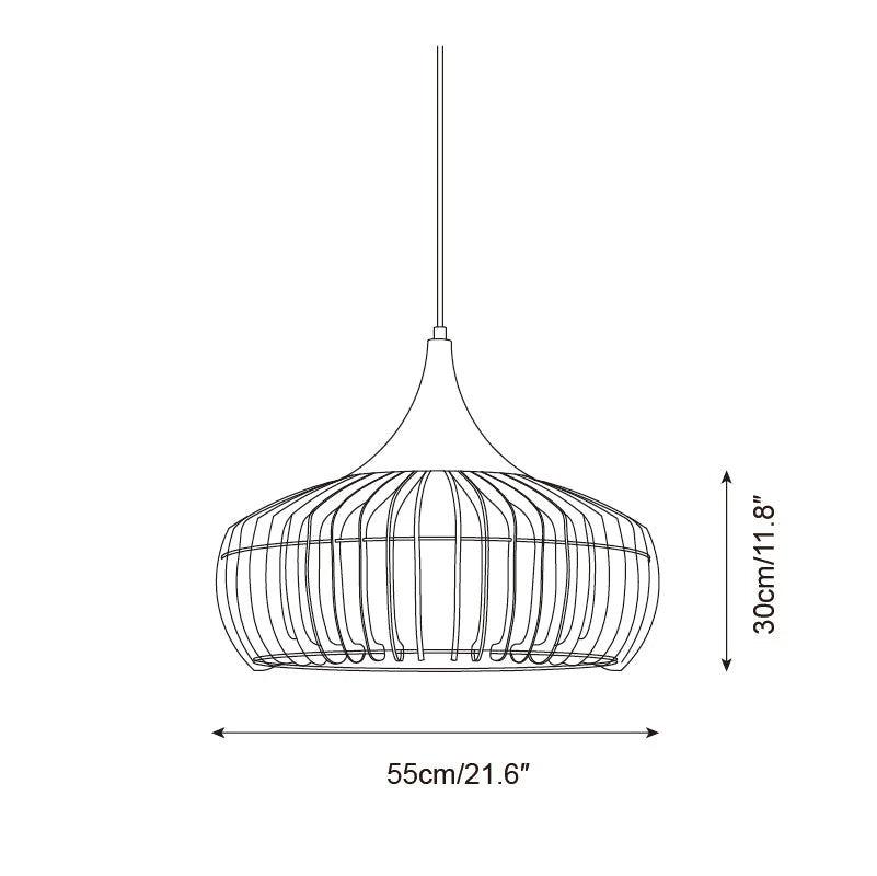 Pendant Light | Wood & Metal Dimmable & Damp-Rated | Hardwired