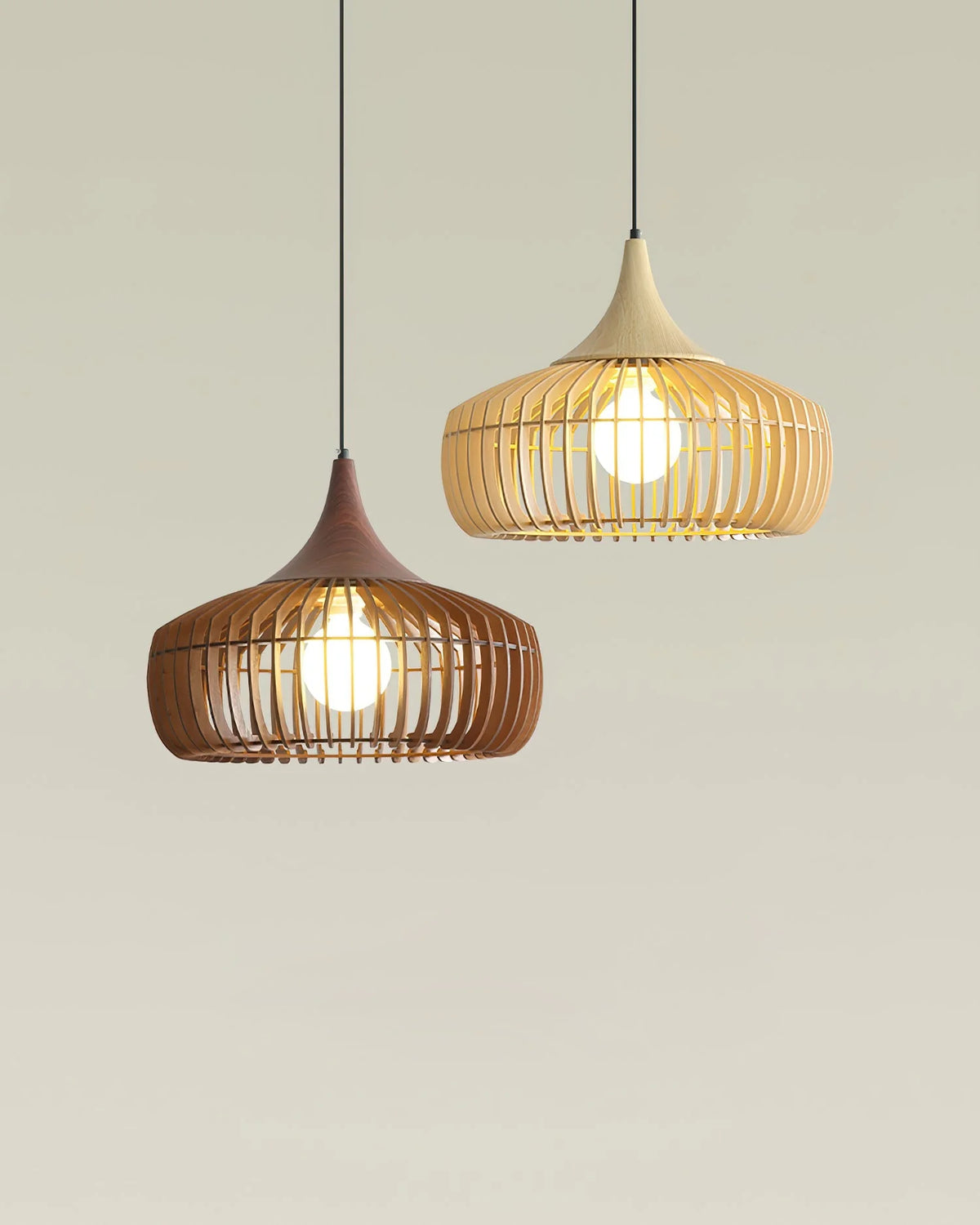 Pendant Light | Wood & Metal Dimmable & Damp-Rated | Hardwired