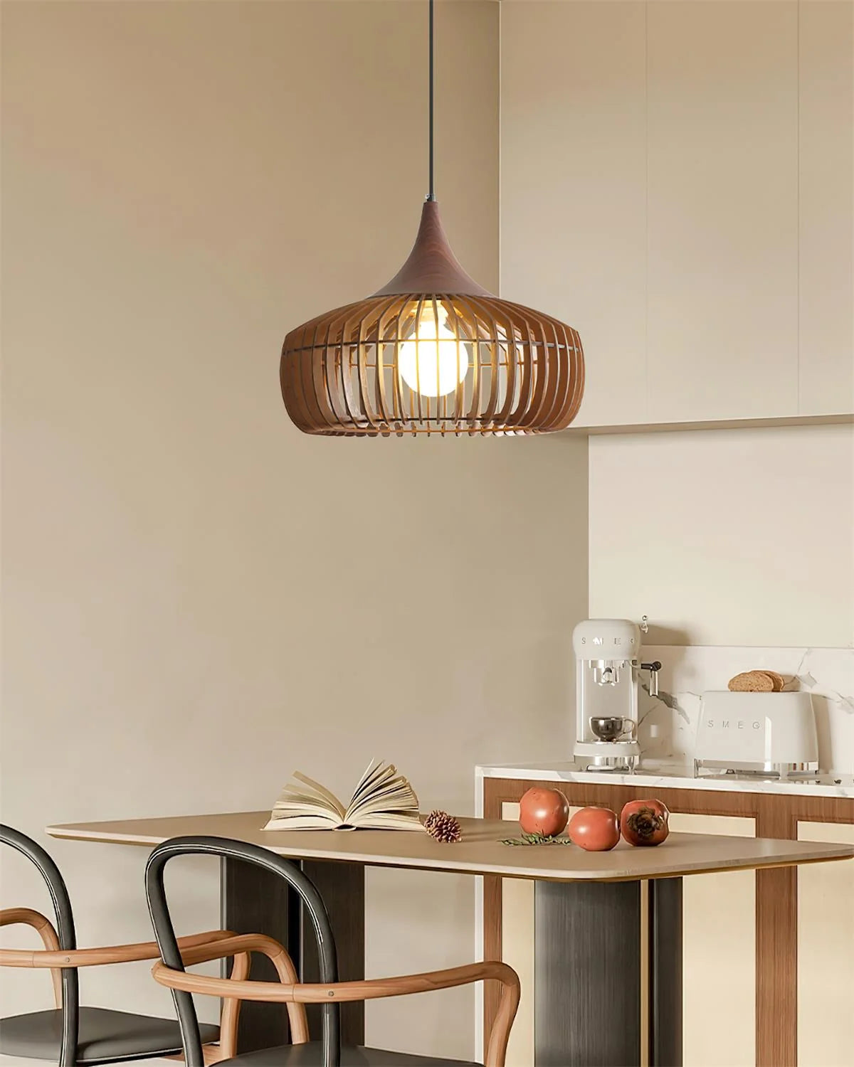 Pendant Light | Wood & Metal Dimmable & Damp-Rated | Hardwired