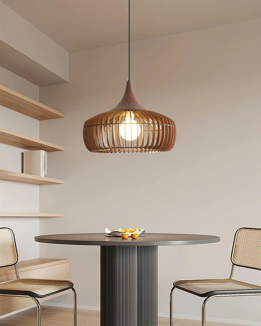 Pendant Light | Wood & Metal Dimmable & Damp-Rated | Hardwired