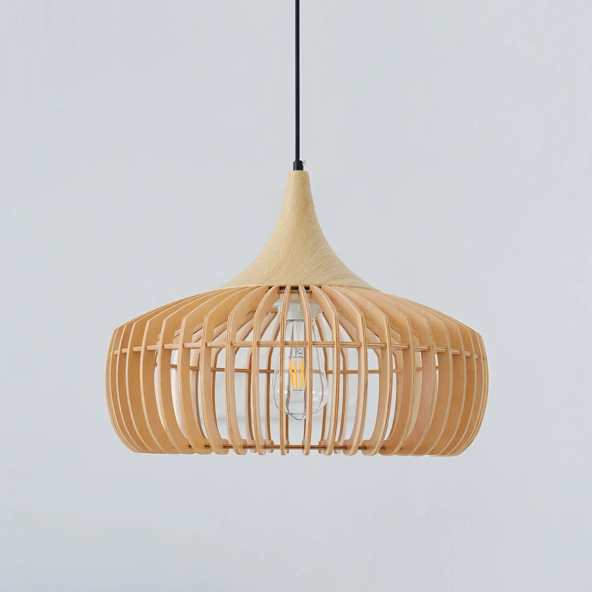 Pendant Light | Wood & Metal Dimmable & Damp-Rated | Hardwired