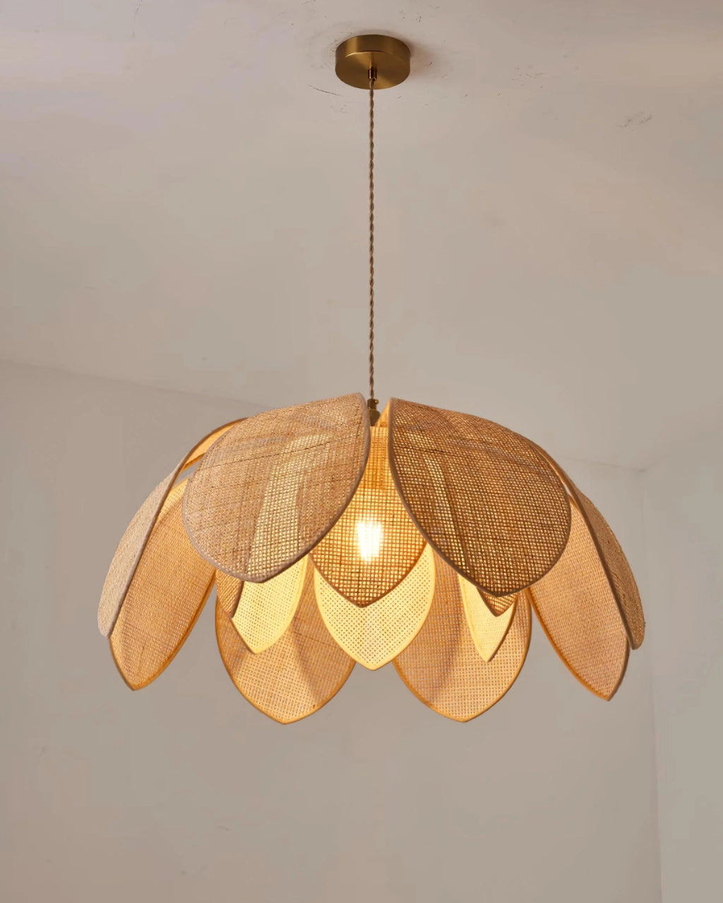 Pendant Light | Woven Rattan & Linen-Lined | 65 cm Diameter