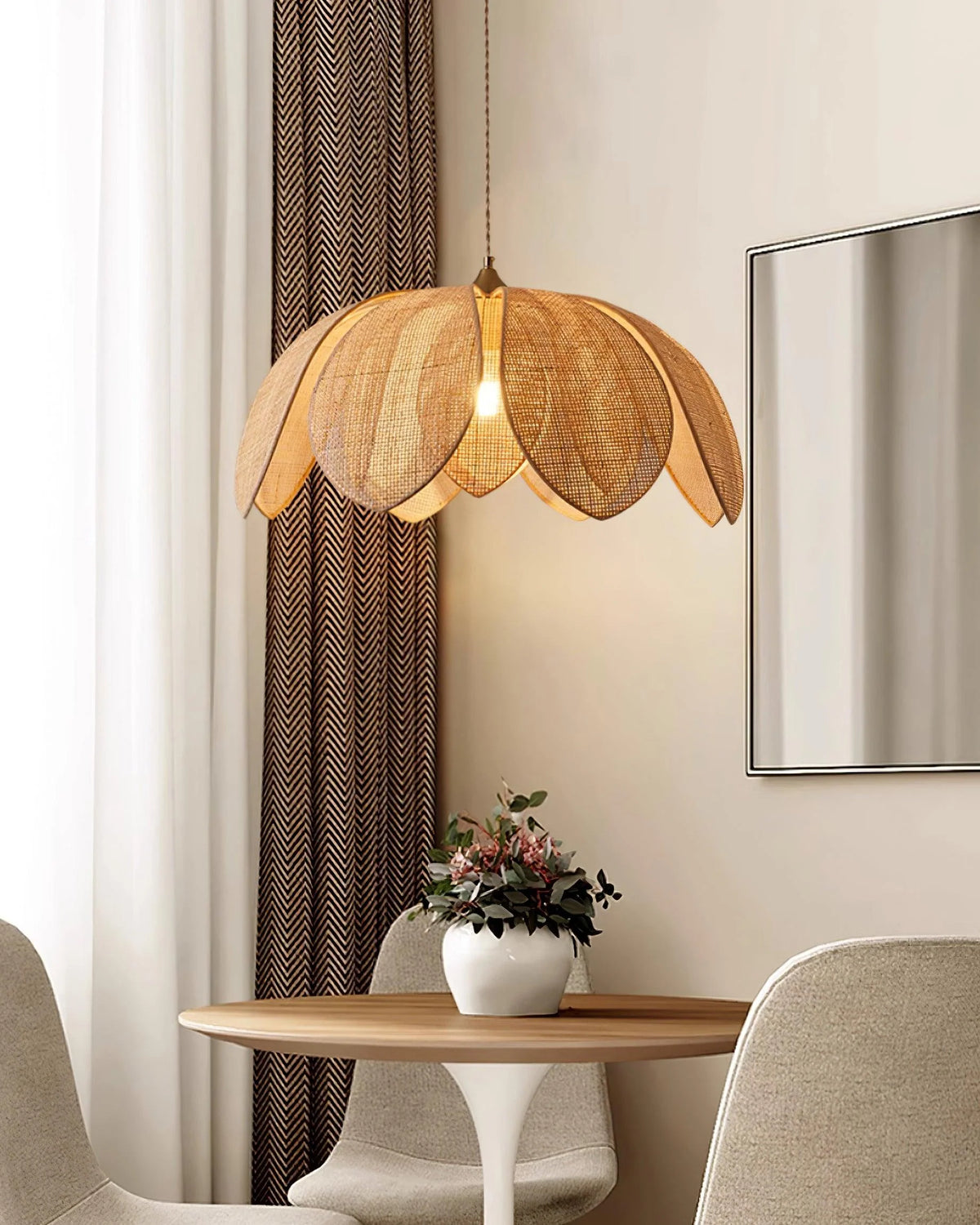 Pendant Light | Woven Rattan & Linen-Lined | 65 cm Diameter