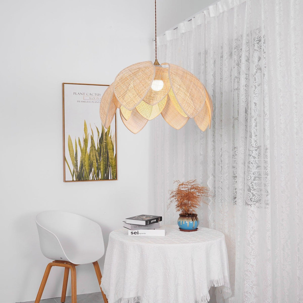 Pendant Light | Woven Rattan & Linen Shade | 65cm Diameter