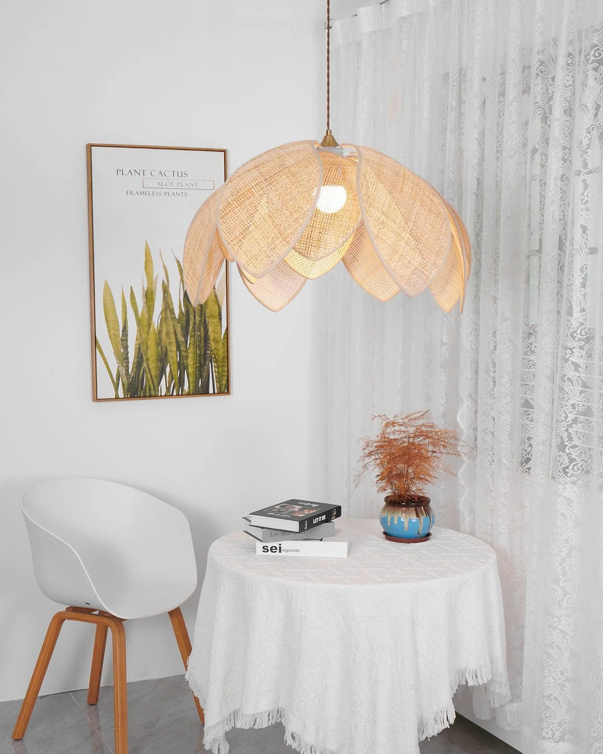 Pendant Light | Woven Rattan & Linen Shade | 65cm Diameter