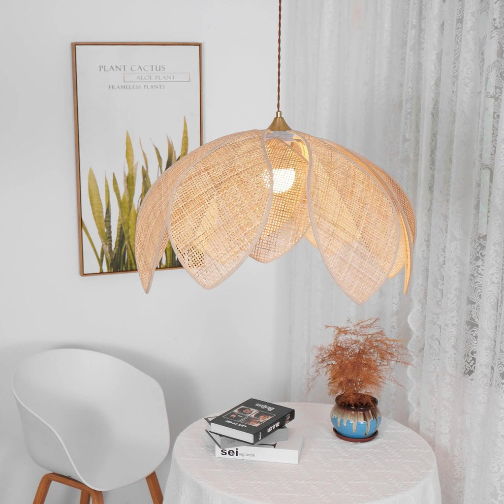 Pendant Light | Woven Rattan & Linen Shade | 65cm Diameter