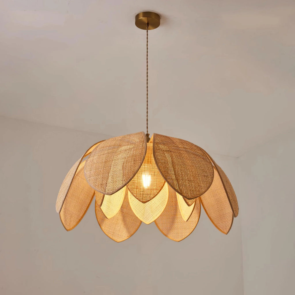 Pendant Light | Woven Rattan & Linen Shade | 65cm Diameter