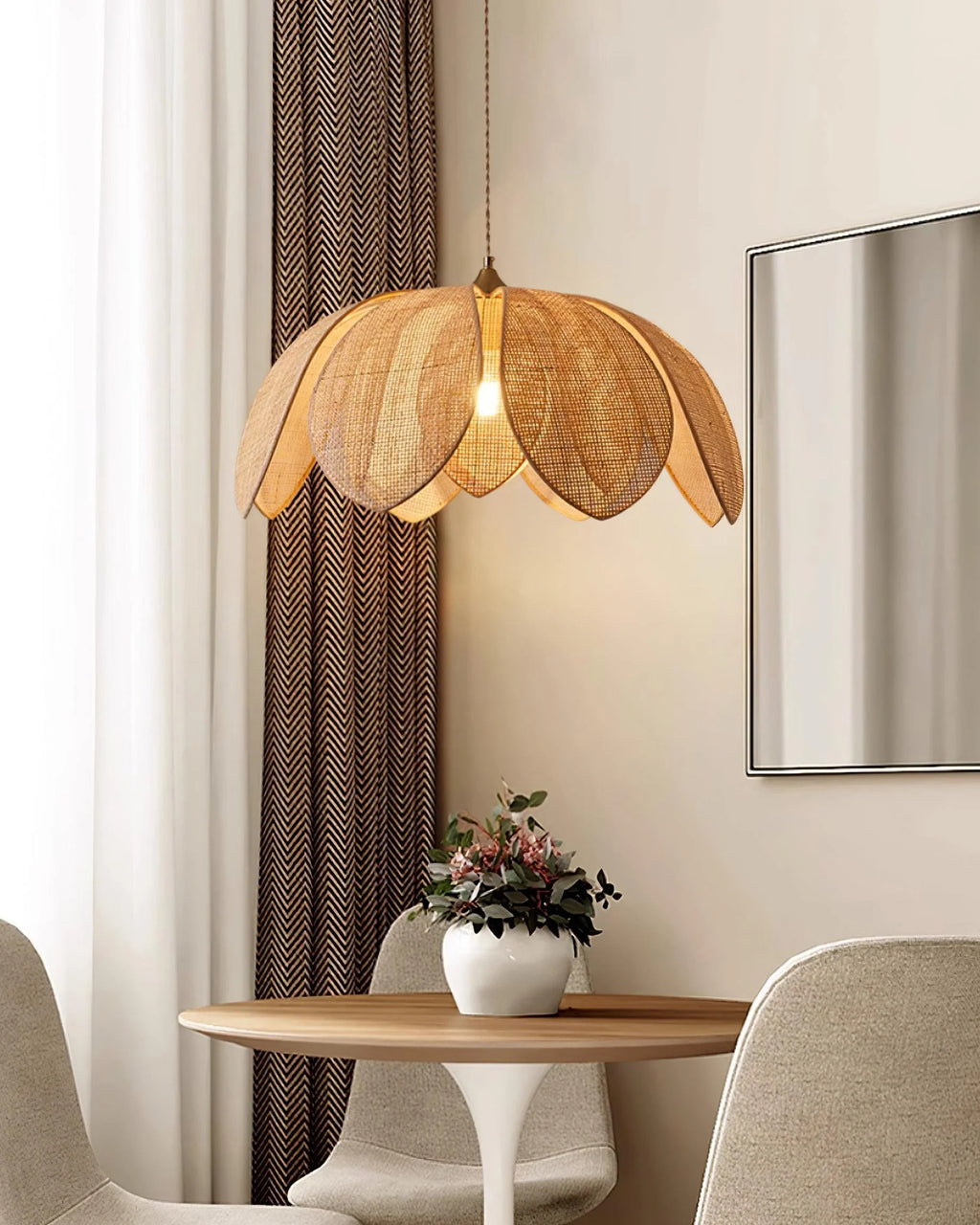 Pendant Light | Woven Rattan & Linen Shade | 65cm Diameter