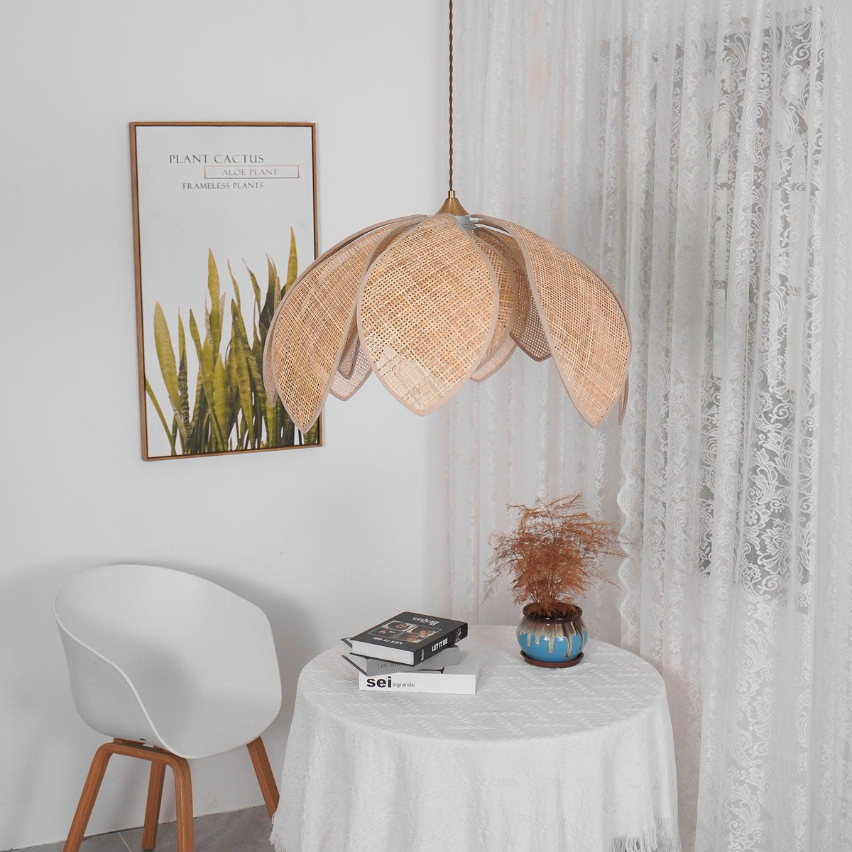 Pendant Light | Woven Rattan & Linen Shade | 65cm Diameter