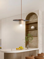Pendant Light | Yellow Travertine Disc & Walnut Wood | 30 cm Diameter