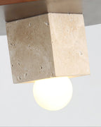 Pendant Light | Yellow Travertine Disc & Walnut Wood | 30 cm Diameter
