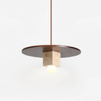 Pendant Light | Yellow Travertine Disc & Walnut Wood | 30 cm Diameter