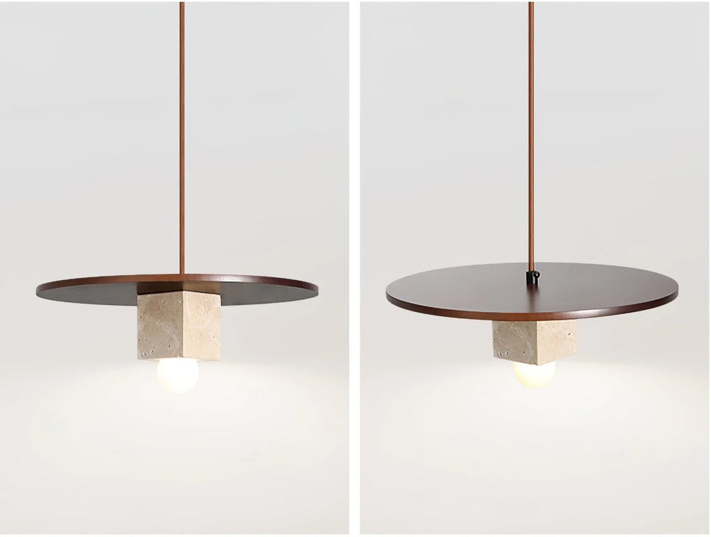 Pendant Light | Yellow Travertine Disc & Walnut Wood | 30 cm Diameter