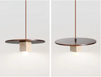 Pendant Light | Yellow Travertine Disc & Walnut Wood | 30 cm Diameter