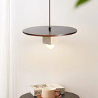 Pendant Light | Yellow Travertine Disc & Walnut Wood | 30 cm Diameter