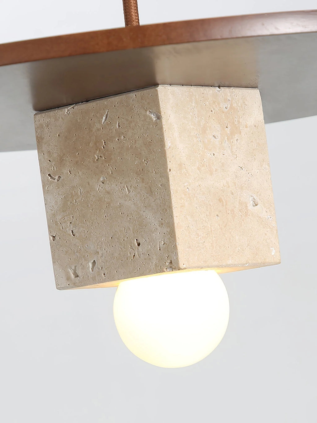 Pendant Light | Yellow Travertine Disc & Walnut Wood | 30 cm Diameter