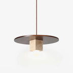 Pendant Light | Yellow Travertine Disc & Walnut Wood | 30 cm Diameter