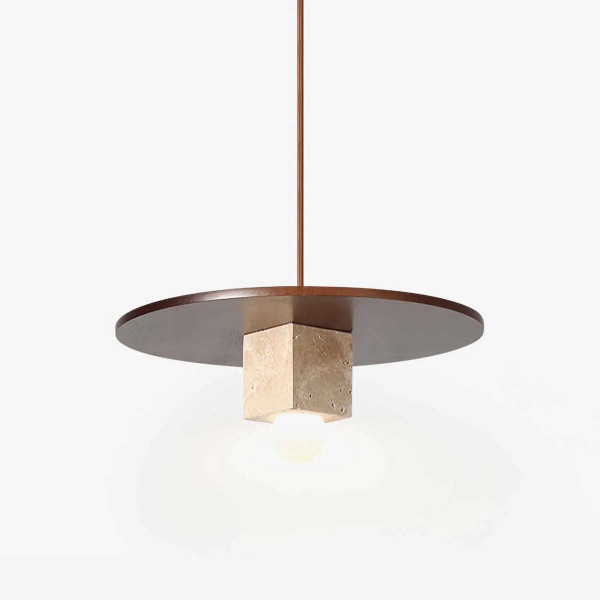 Pendant Light | Yellow Travertine Disc & Walnut Wood | 30 cm Diameter