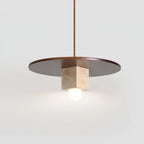 Pendant Light | Yellow Travertine Disc & Walnut Wood | 30 cm Diameter