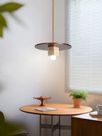 Pendant Light | Yellow Travertine Disc & Walnut Wood | 30 cm Diameter