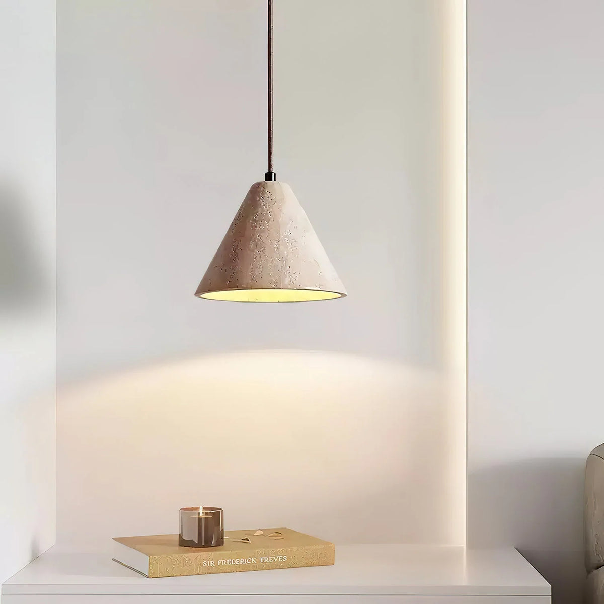 Pendant Light | Yellow Travertine & Metal | 16 cm Diameter