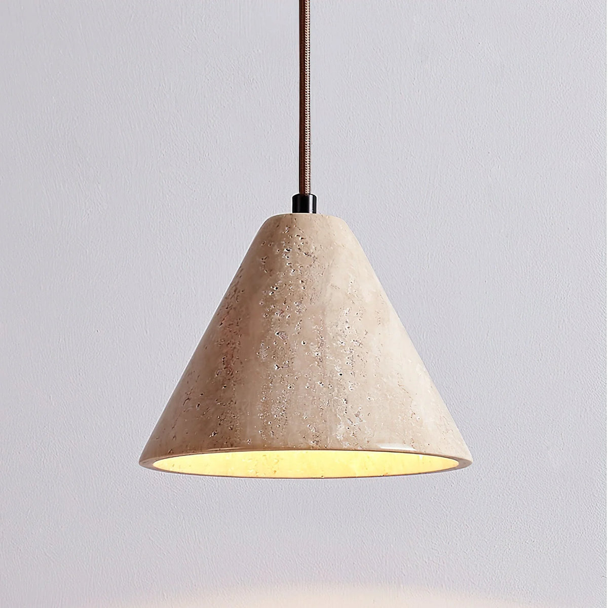 Pendant Light | Yellow Travertine & Metal | 16 cm Diameter