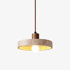 Pendant Light | Yellow Travertine Shade & Walnut Wood | 20 cm Diameter