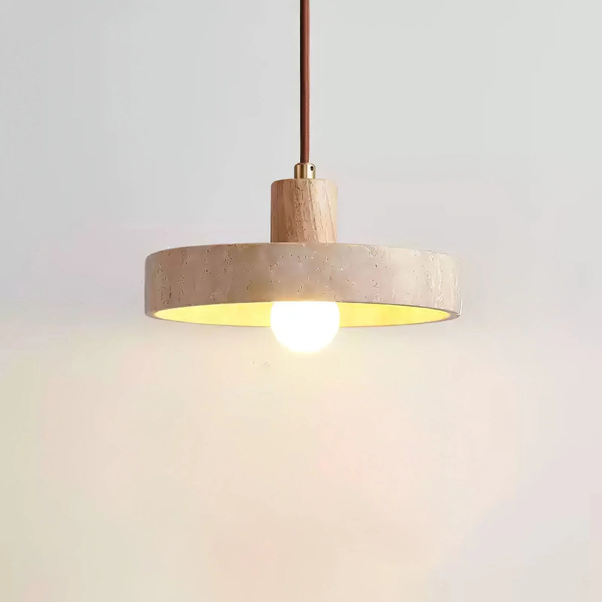 Pendant Light | Yellow Travertine Shade & Walnut Wood | 20 cm Diameter