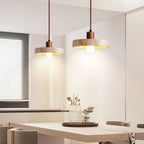 Pendant Light | Yellow Travertine Shade & Walnut Wood | 20 cm Diameter