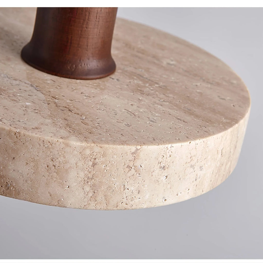 Pendant Light | Yellow Travertine Shade & Walnut Wood | 20 cm Diameter
