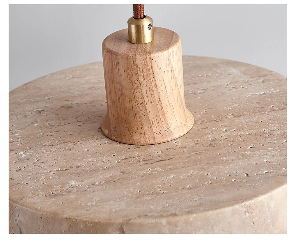 Pendant Light | Yellow Travertine Shade & Walnut Wood | 20 cm Diameter