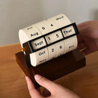 Perpetual Desk Calendar | Roll Wheel Design & Wood-Metal Base