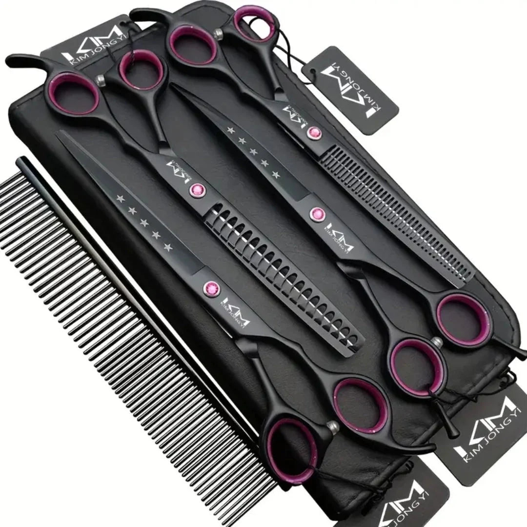 Pet Grooming Scissors Set | Durable Metal Blades & Ergonomic Grip | Set of 4