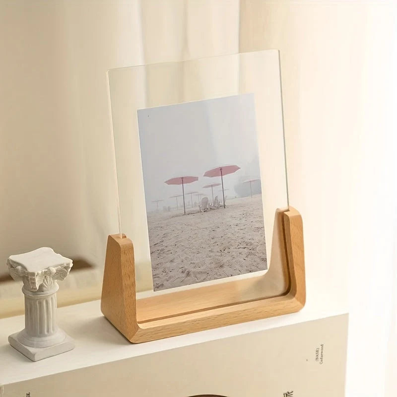 Photo Frame | Acrylic & Solid Wood U-Shaped Base | 6-Inch