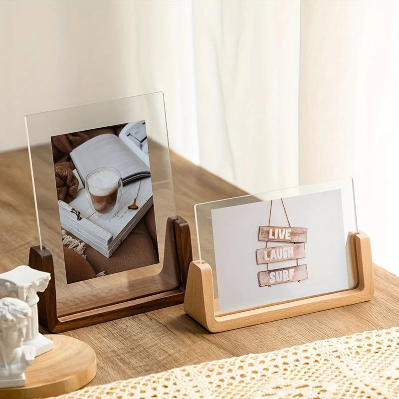 Photo Frame | Acrylic & Solid Wood U-Shaped Base | 6-Inch