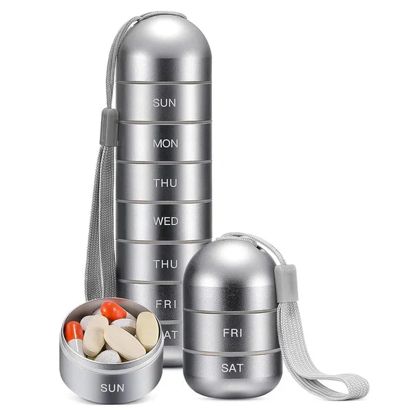 Pill Organizer | Aluminum Alloy & Waterproof Silicone Seal | 7-Day Modular