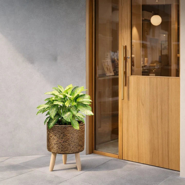Plant Pot | Woven Look & Wooden Feet