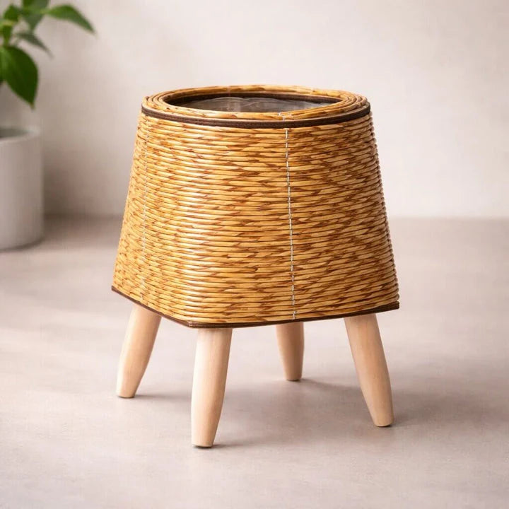Plant Pot | Woven Look & Wooden Feet