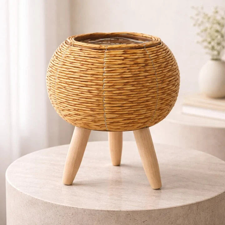 Plant Pot | Woven Look & Wooden Feet