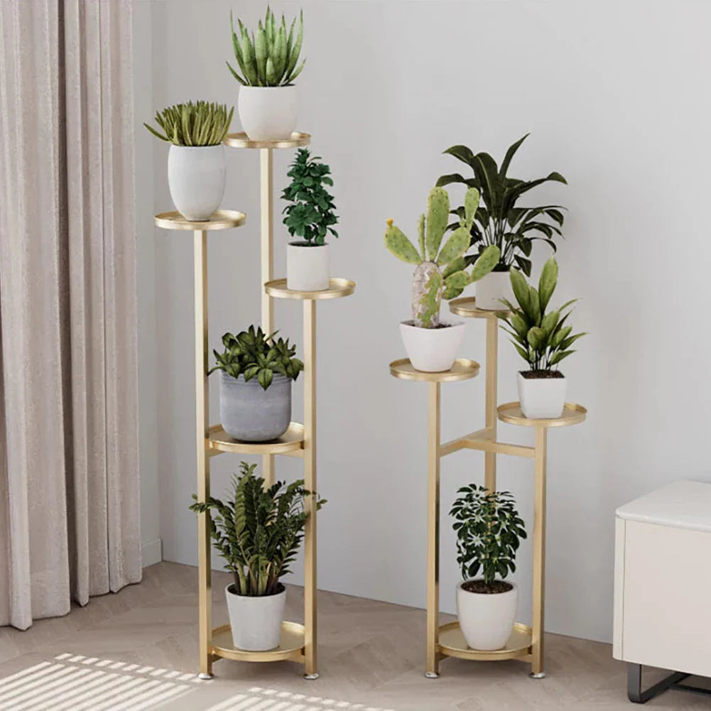 Plant Stand | Multi-Tier Steel & Staggered Shelves | 30 cm Footprint