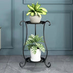 Plant Stand | Two-Tier Curved Iron | Indoor & Outdoor