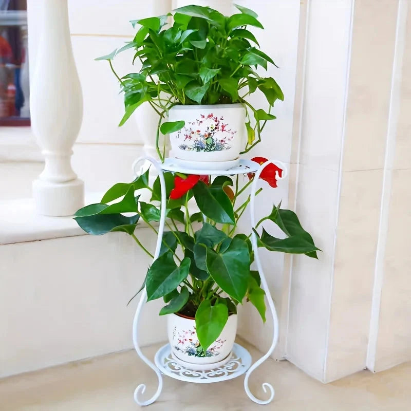 Plant Stand | Two-Tier Curved Iron | Indoor & Outdoor
