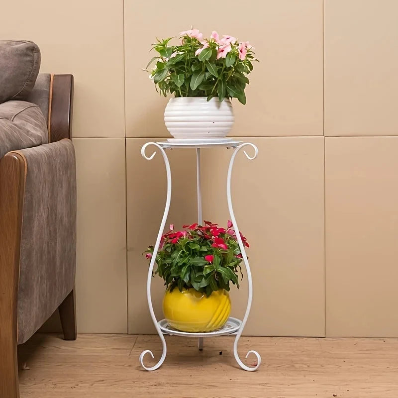 Plant Stand | Two-Tier Curved Iron | Indoor & Outdoor