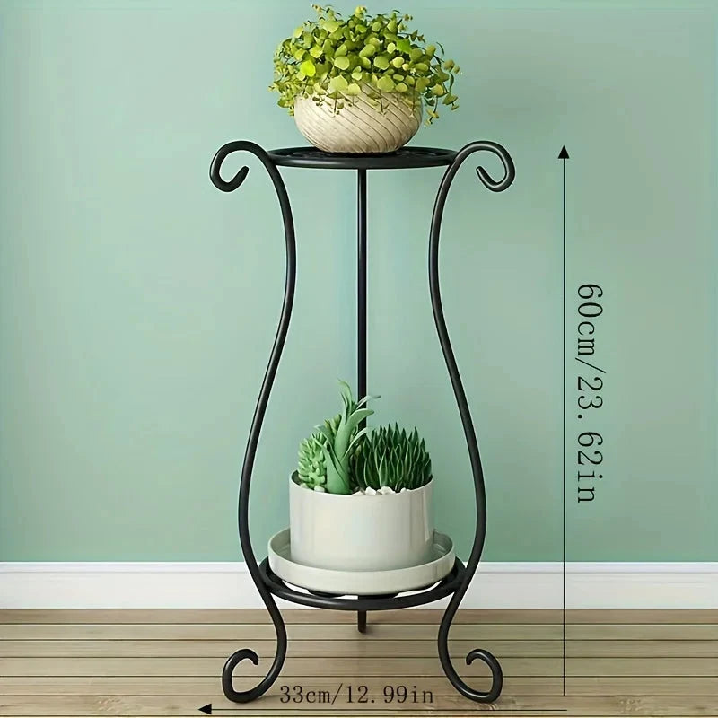 Plant Stand | Two-Tier Curved Iron | Indoor & Outdoor