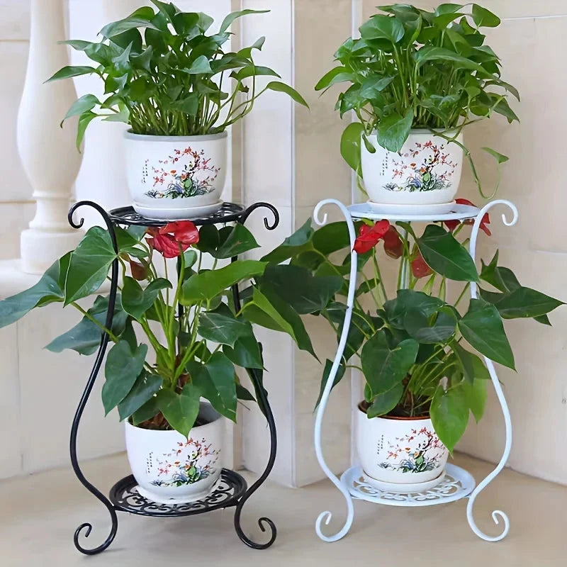 Plant Stand | Two-Tier Curved Iron | Indoor & Outdoor