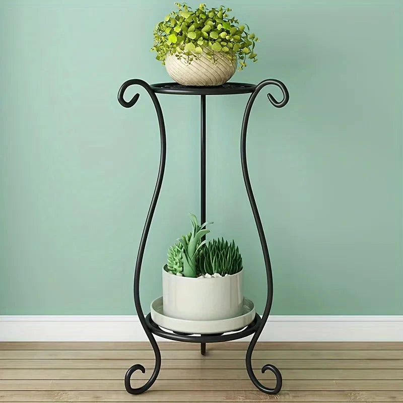 Plant Stand | Two-Tier Curved Iron | Indoor & Outdoor